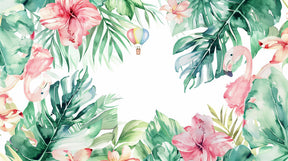 Detailed tropical flamingo and hot air balloon mural wallpaper design pattern by Kids-Mundo