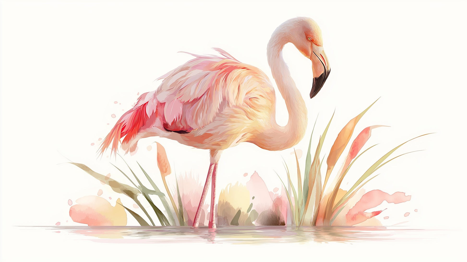 Detailed pink flamingo mural wallpaper design pattern with watercolor aquatic elements by Kids-Mundo
