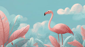 Detailed flamingo and tropical foliage mural wallpaper design pattern by Kids-Mundo