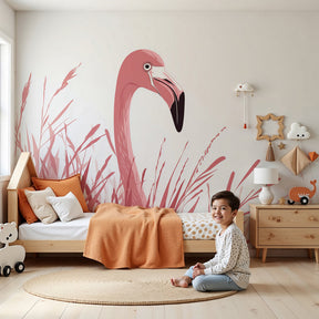 Pink flamingo mural wallpaper creating serene nursery atmosphere by Kids-Mundo