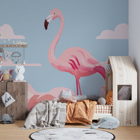 Tropical flamingo wallpaper creating exotic paradise in children's bedroom decor