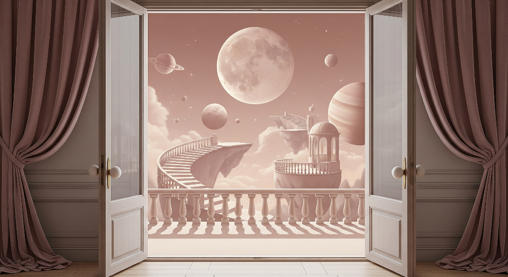 Floating Staircase to the Moon Balcony Wall Mural