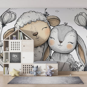 Pastel floral animal mural wallpaper transforming baby room into peaceful garden sanctuary