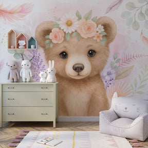 Nature-inspired bear mural wallpaper enhancing serene toddler room decor by Kids-Mundo