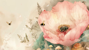 Detailed floral bees and poppies mural wallpaper design pattern by Kids-Mundo