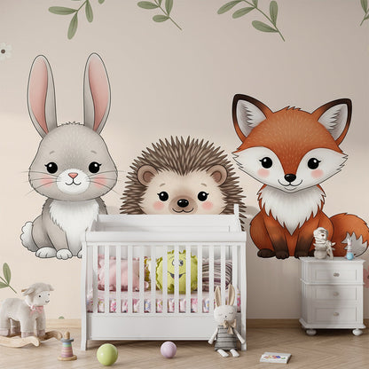 Kids-Mundo floral woodland wall mural styled in a young child's pastel bedroom