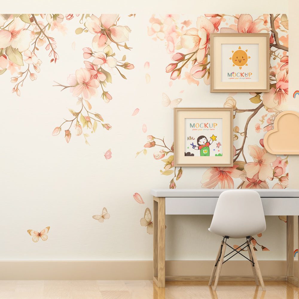 Soft aquarelle butterfly wallpaper creating serene nursery atmosphere with natural motifs
