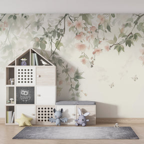 Botanical butterfly mural wallpaper transforming baby room into serene space