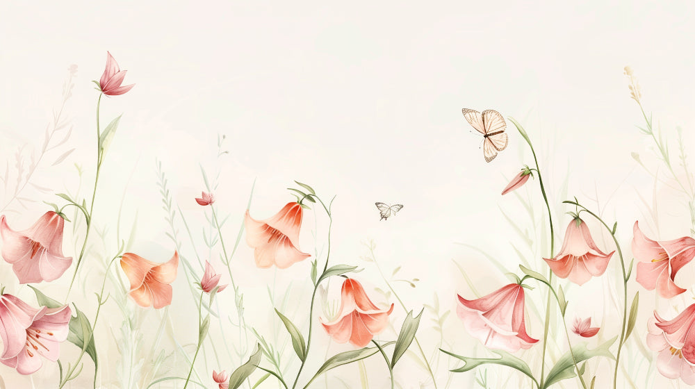 Detailed pink floral butterfly mural wallpaper design pattern by Kids-Mundo