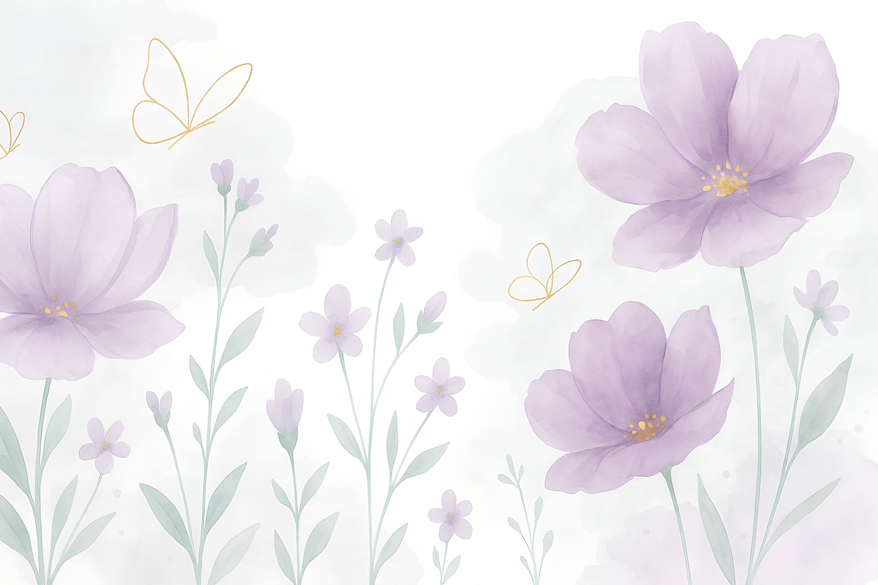 Detailed floral butterfly mural wallpaper design pattern with pastel flowers by Kids-Mundo