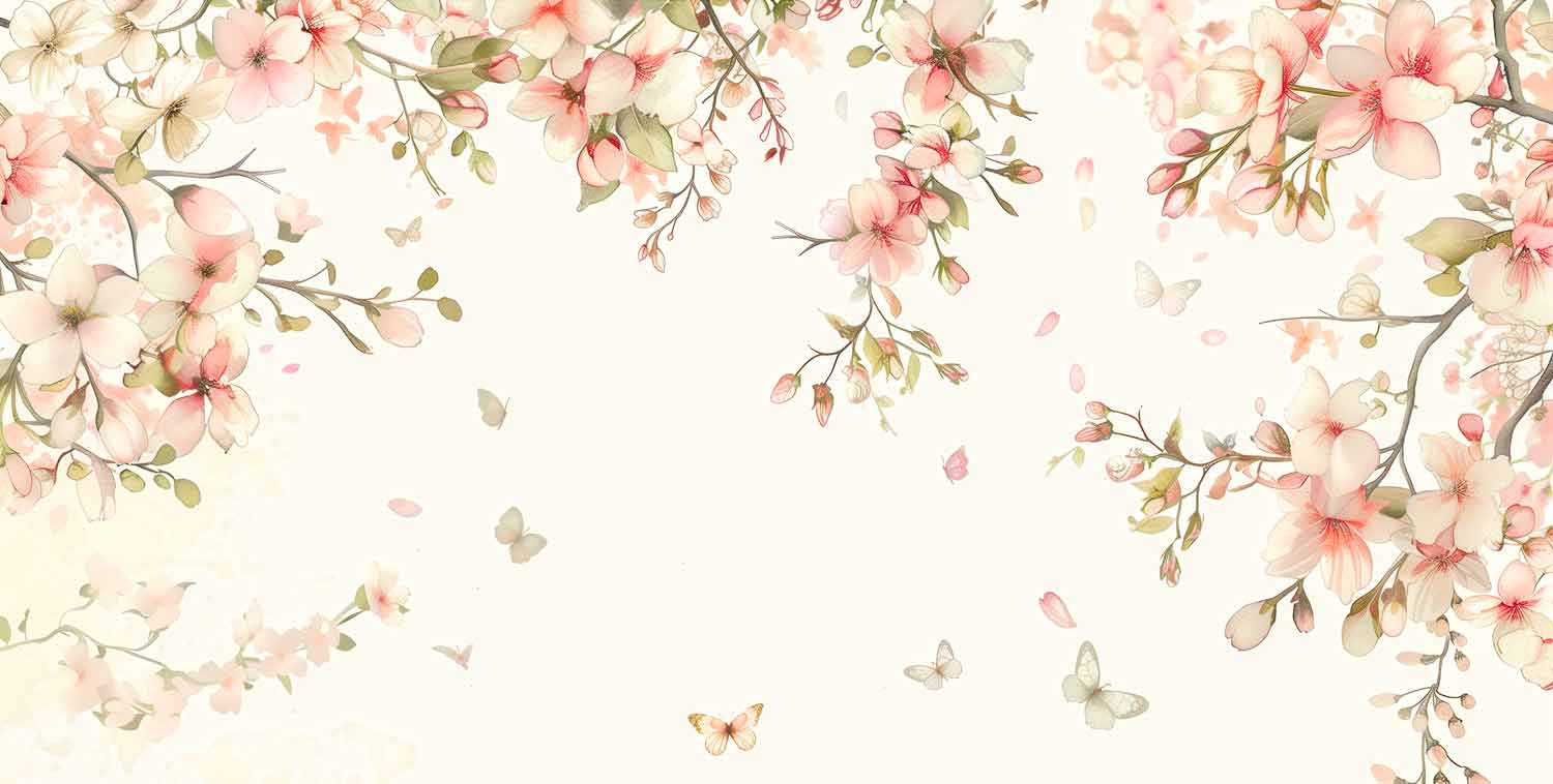 Detailed watercolor floral butterfly mural wallpaper design pattern by Kids-Mundo