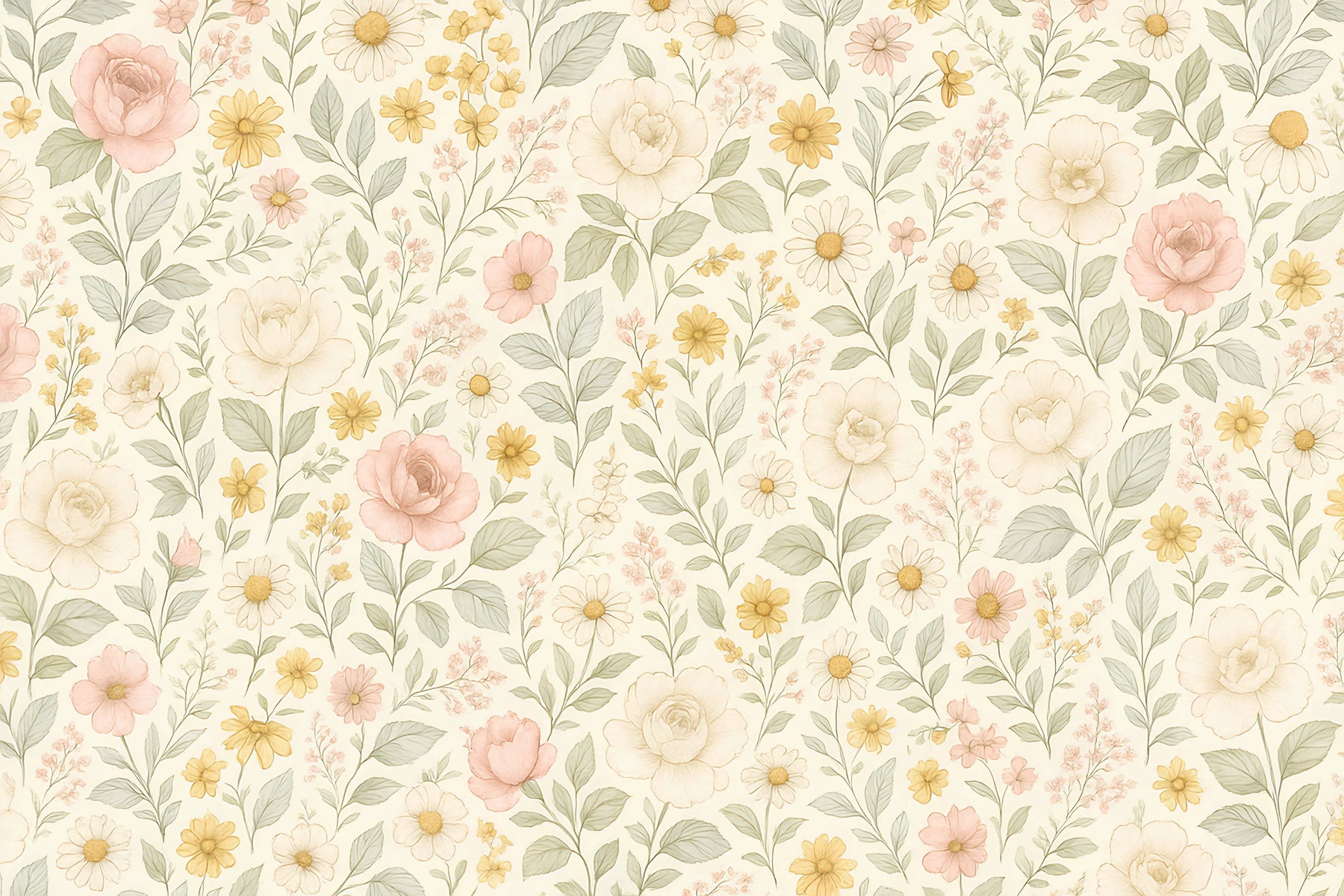 Detailed floral garden mural wallpaper design pattern with delicate blooms by Kids-Mundo