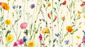 Detailed floral garden mural wallpaper design pattern showing vibrant blooms and botanical motifs by Kids-Mundo