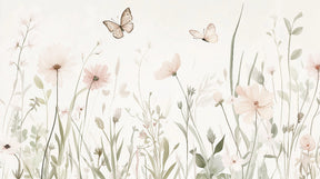 Detailed floral meadow with butterflies mural wallpaper design pattern by Kids-Mundo