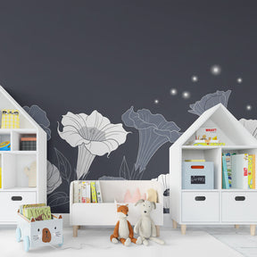 Sophisticated floral mural wallpaper with starlit effects in modern kids room by Kids-Mundo
