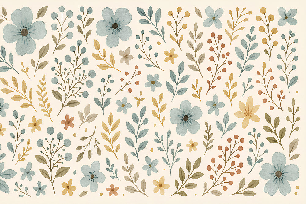 Detailed pastel watercolor floral mural wallpaper design pattern with delicate blooms by Kids-Mundo