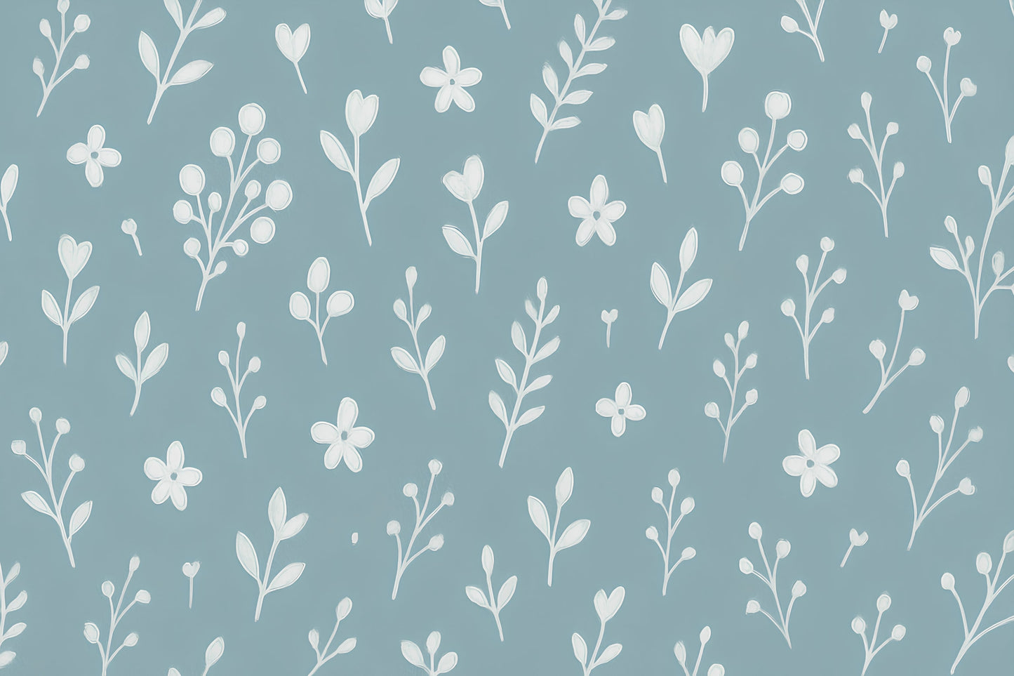 Detailed floral mural wallpaper design pattern showing delicate flowers and branches on blue background by Kids-Mundo