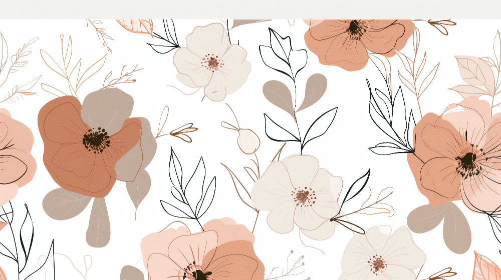 Detailed modern floral mural wallpaper design pattern in terracotta cream by Kids-Mundo