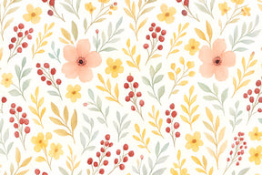 Detailed meadow flowers mural wallpaper design pattern with watercolor botanical motifs by Kids-Mundo