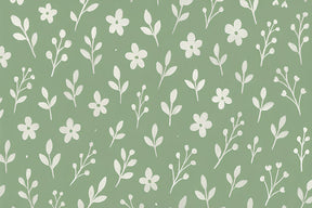 Detailed white flowers and green foliage mural wallpaper design pattern by Kids-Mundo