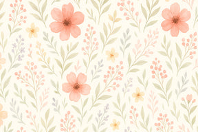 Detailed pastel floral mural wallpaper design pattern with pink blooms and delicate foliage by Kids-Mundo