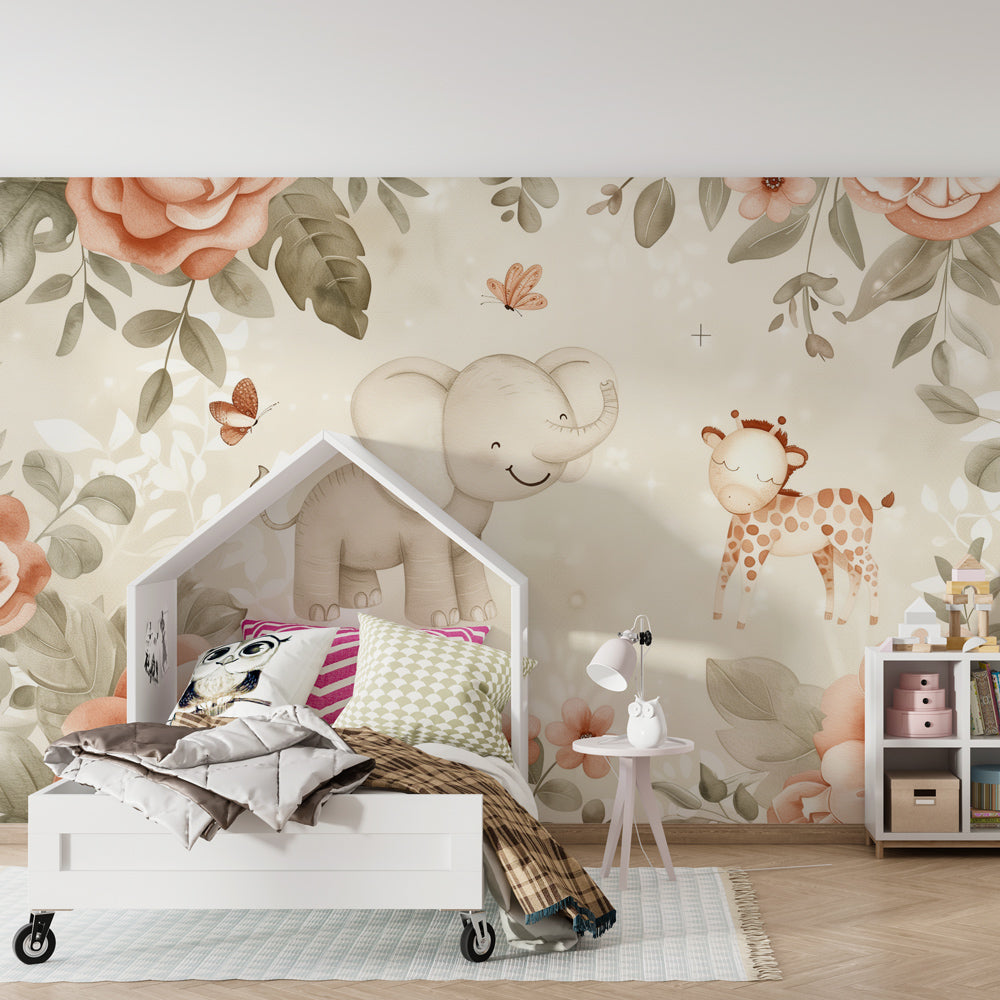 Safari animal wallpaper creating serene atmosphere in modern baby bedroom decor
