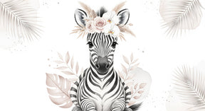 Detailed floral zebra mural wallpaper design pattern with botanical crown by Kids-Mundo