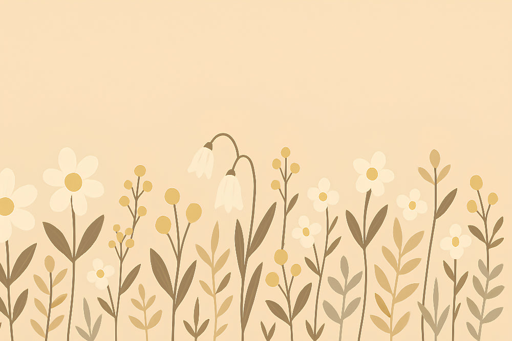 Detailed flower fields mural wallpaper design pattern featuring cream and yellow blooms by Kids-Mundo