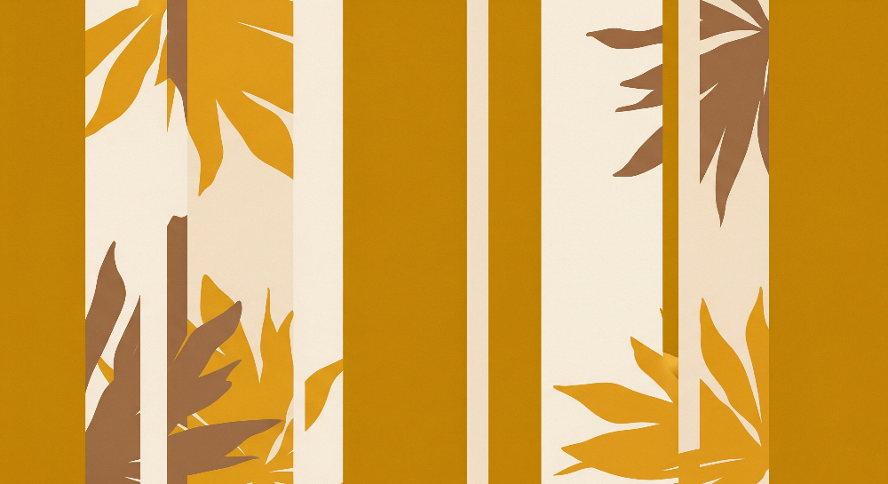 Mustard Fluted Panel Leaves Wall Mural
