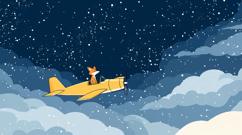 Detailed flying fox pilot mural wallpaper design pattern with starry sky by Kids-Mundo