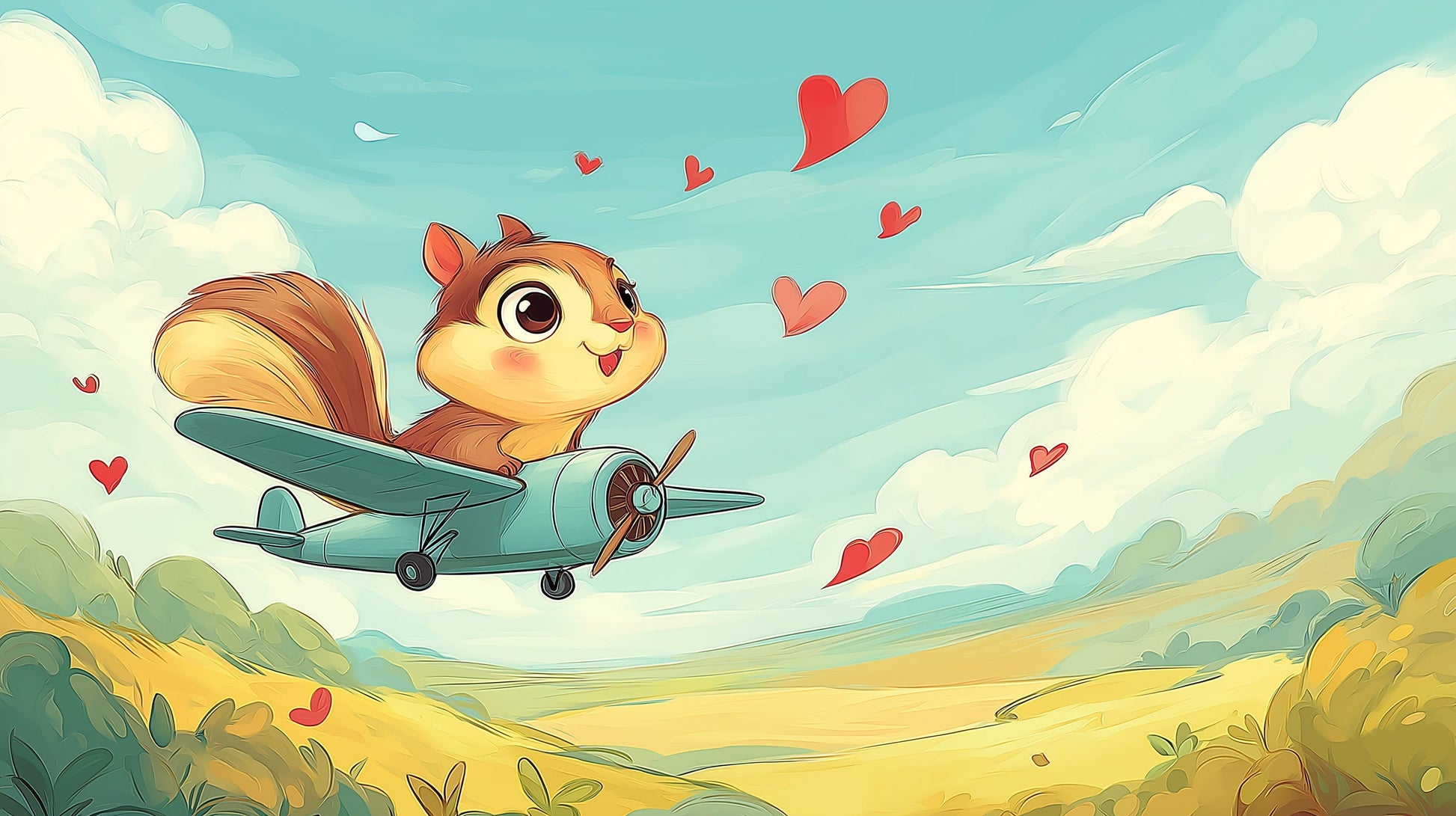 Detailed flying squirrel in plane mural wallpaper design pattern by Kids-Mundo