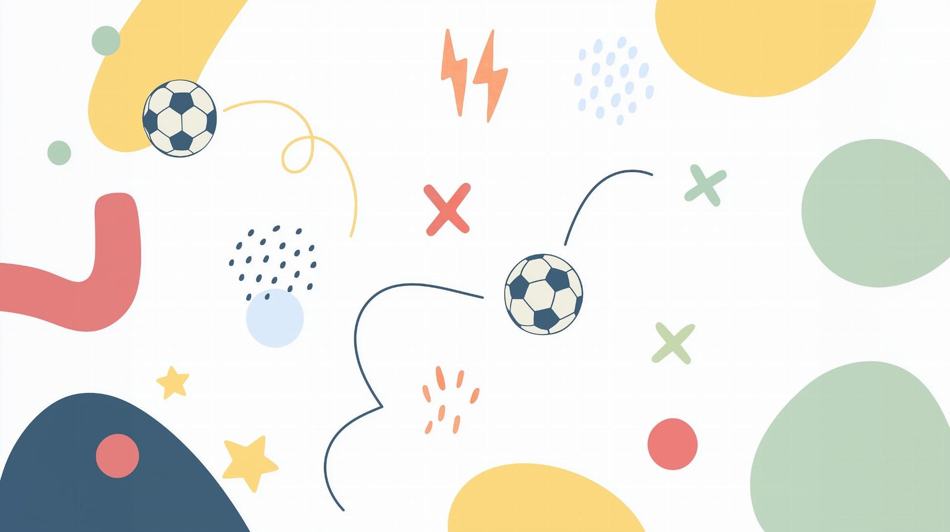 Kids-Mundo flat artwork of a colourful football pattern with abstract shapes and stars