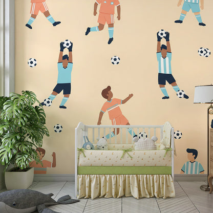 Kids-Mundo football pattern wall mural in an active kids bedroom setting