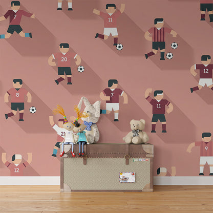 Kids-Mundo football players wall mural bringing match-day energy to a bright playroom wall.