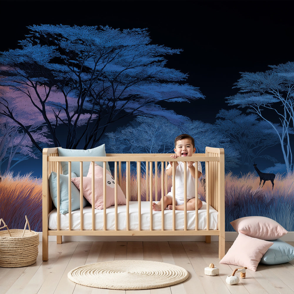 Magical forest animals mural wallpaper in modern children's bedroom by Kids-Mundo