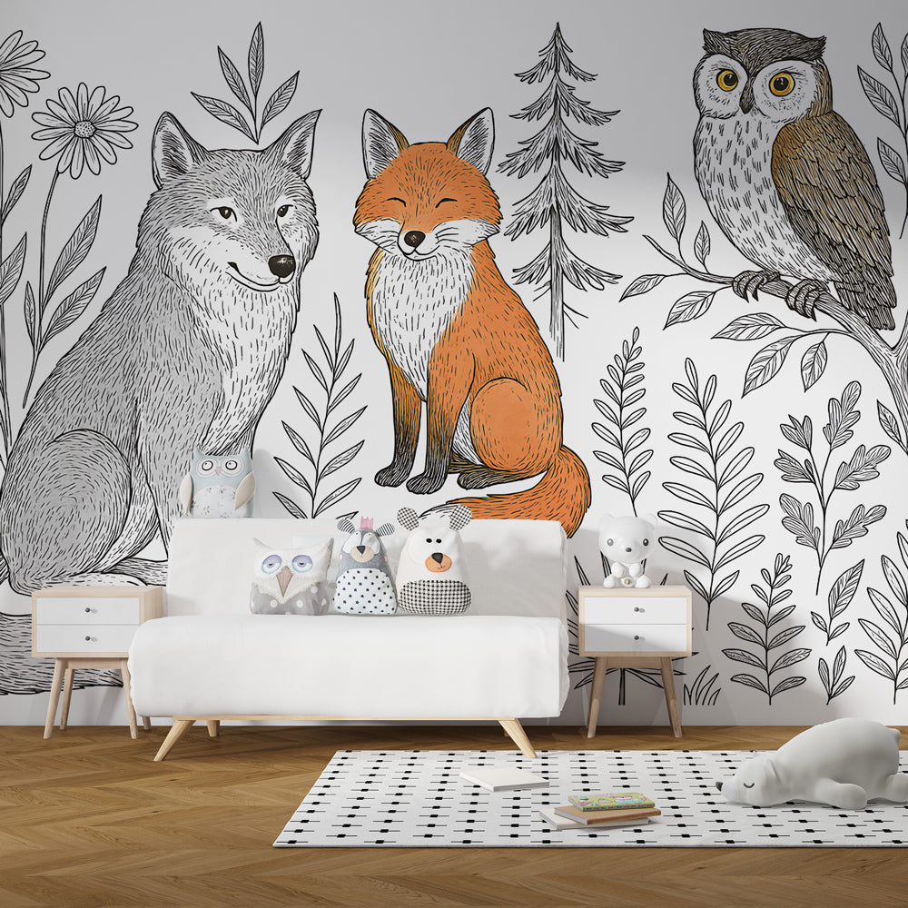 Woodland creatures wallpaper transforming kids bedroom with colorful forest animals design