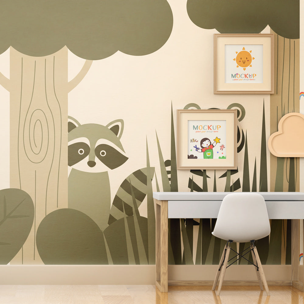 Woodland creatures wallpaper creating serene atmosphere in modern children's bedroom