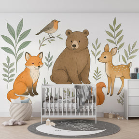 Woodland creatures wallpaper transforming modern kids bedroom with natural forest theme