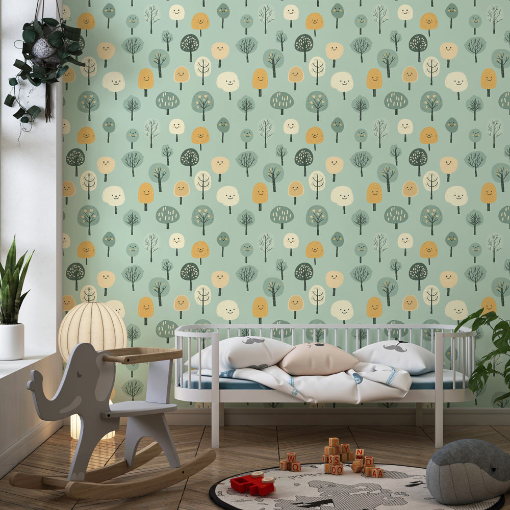Enchanted woodland mural wallpaper creating magical children's bedroom atmosphere
