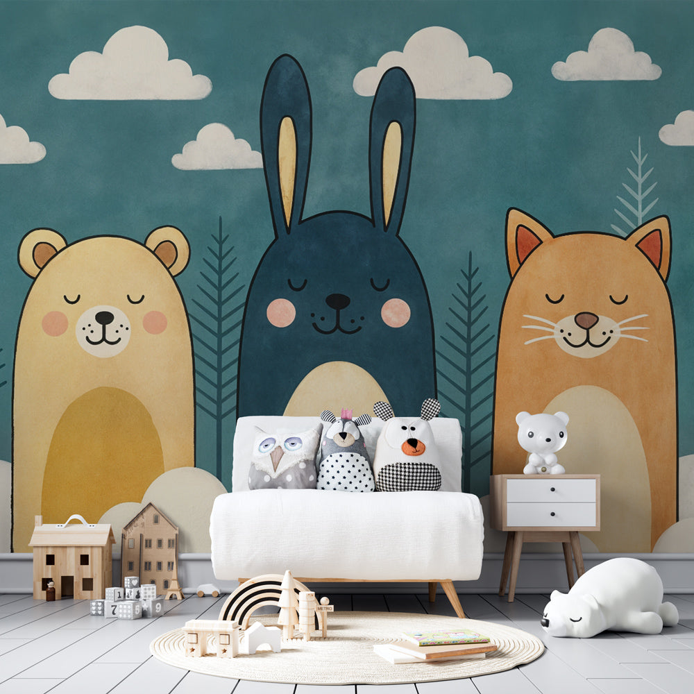 Cute forest animals mural wallpaper transforming toddler bedroom into peaceful woodland retreat