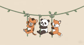 Detailed forest animals mural wallpaper design pattern with tiger panda fox by Kids-Mundo