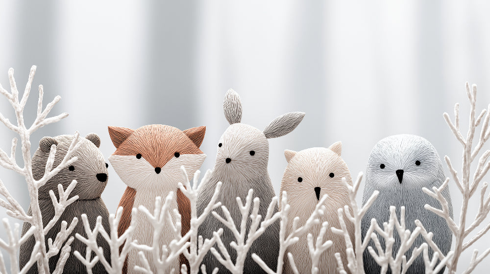 Detailed forest animals mural wallpaper design pattern with woodland creatures by Kids-Mundo