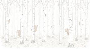 Detailed enchanted forest mural wallpaper design pattern with squirrels by Kids-Mundo