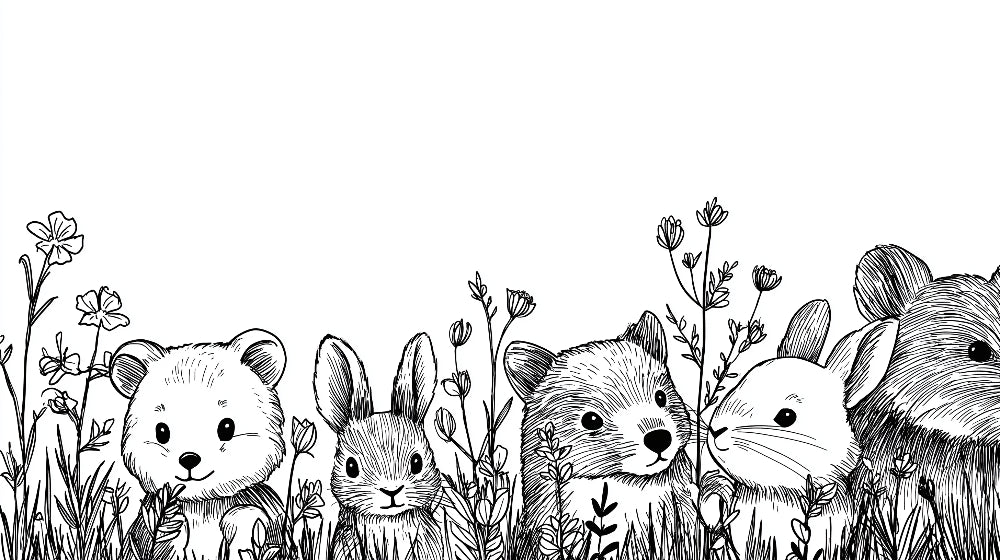 Detailed forest animals mural wallpaper design pattern showing bears rabbits and woodland creatures by Kids-Mundo