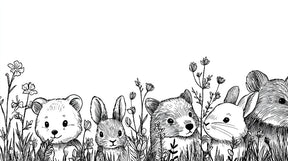 Detailed forest animals mural wallpaper design pattern showing bears rabbits and woodland creatures by Kids-Mundo