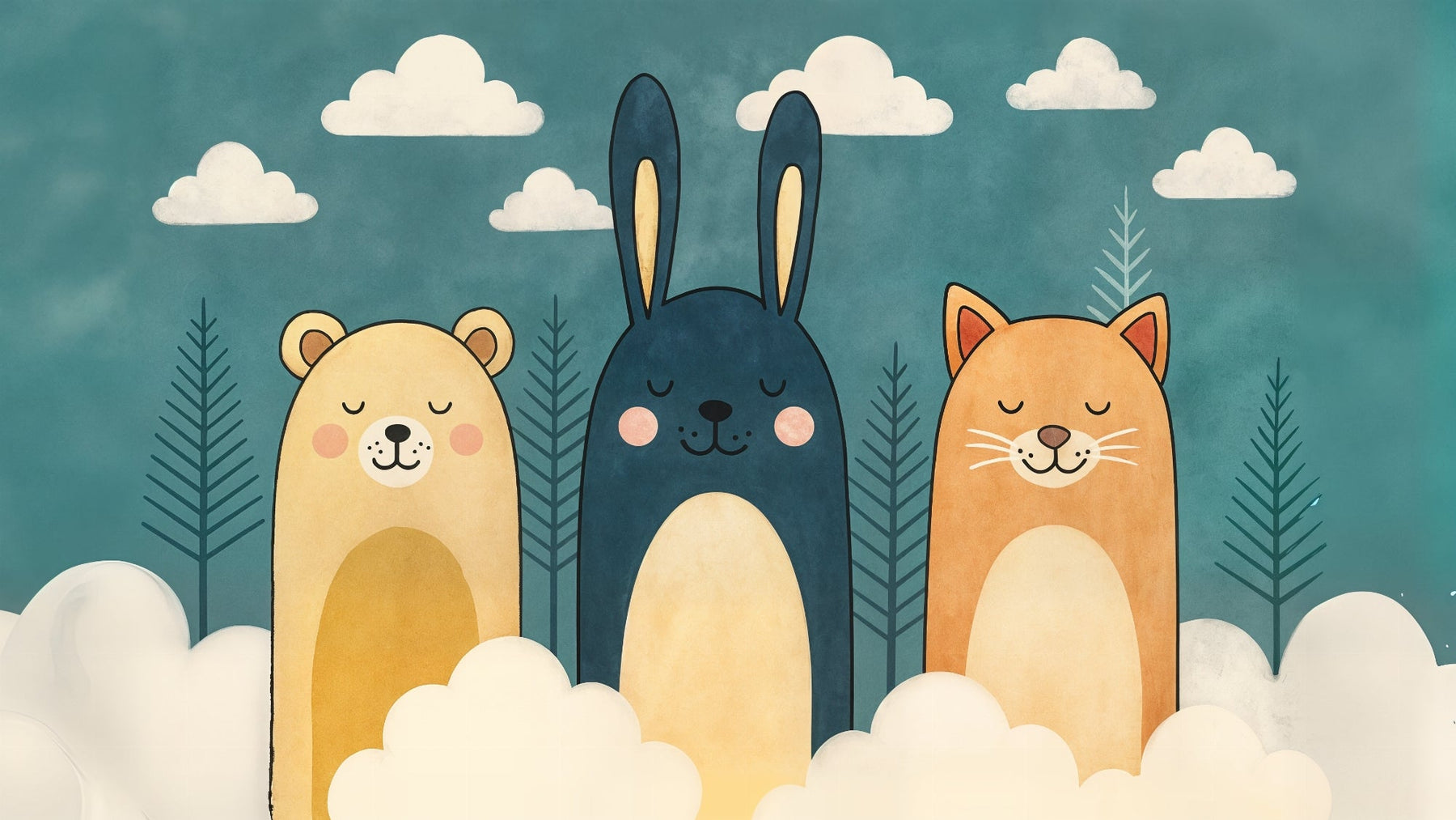 Detailed forest animals mural wallpaper design pattern with bears rabbits cats by Kids-Mundo
