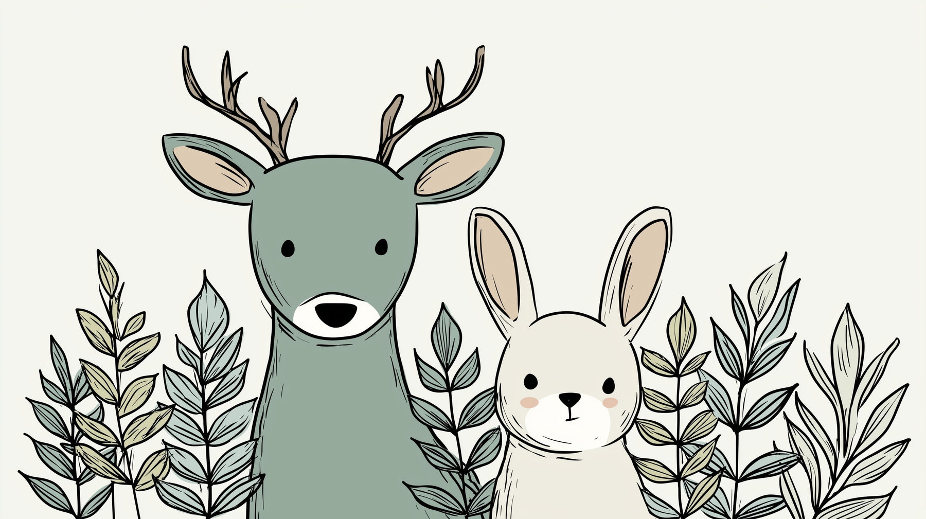 Detailed forest animals mural wallpaper design pattern showing deer and rabbit by Kids-Mundo
