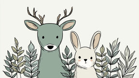 Detailed forest animals mural wallpaper design pattern showing deer and rabbit by Kids-Mundo