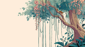 Detailed forest animals and majestic tree mural wallpaper design pattern by Kids-Mundo