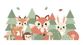 Detailed forest animals mural wallpaper design pattern showing woodland creatures by Kids-Mundo